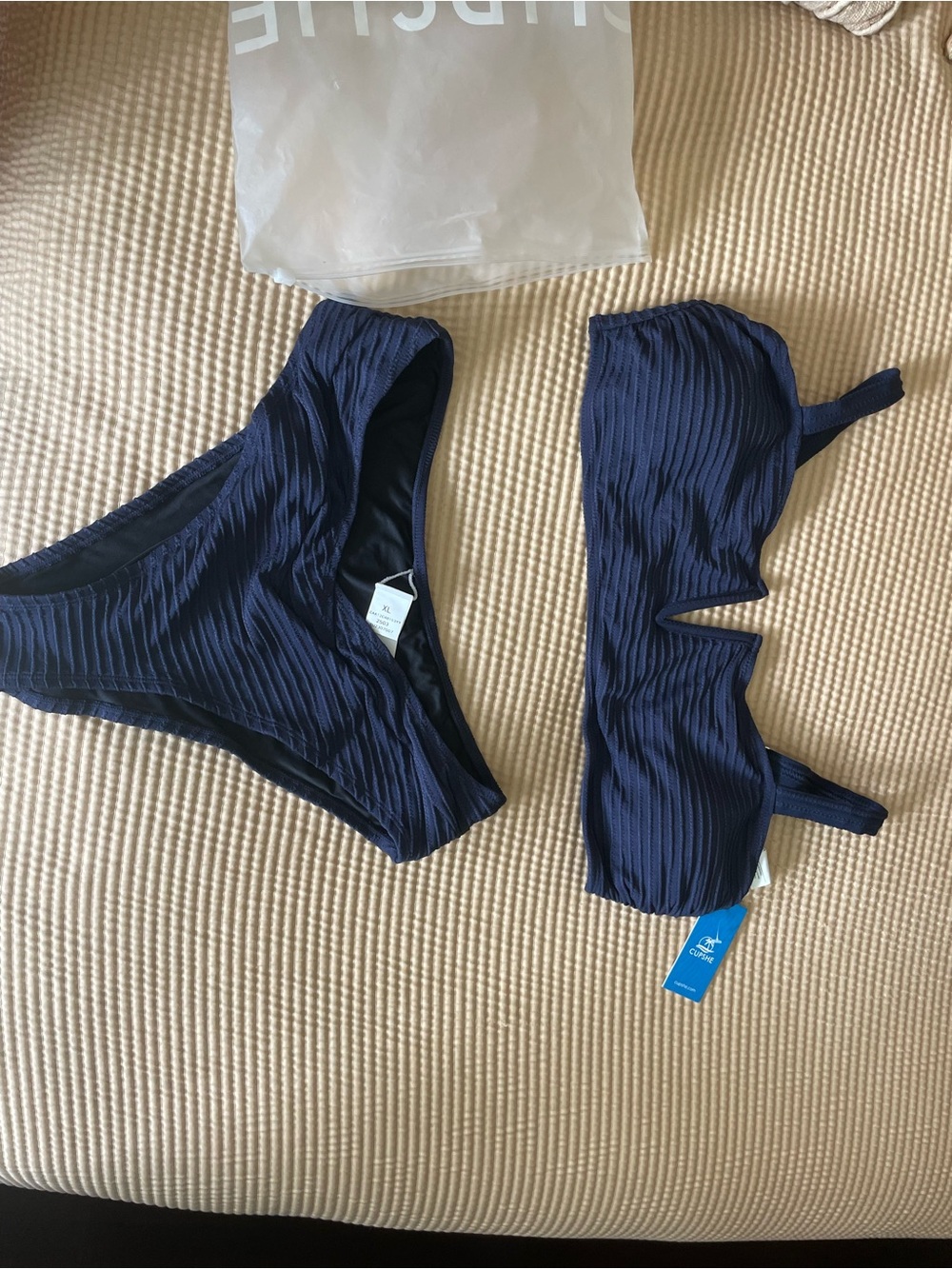 Cupshe Navy Ribbed Bandeau Bikini Set